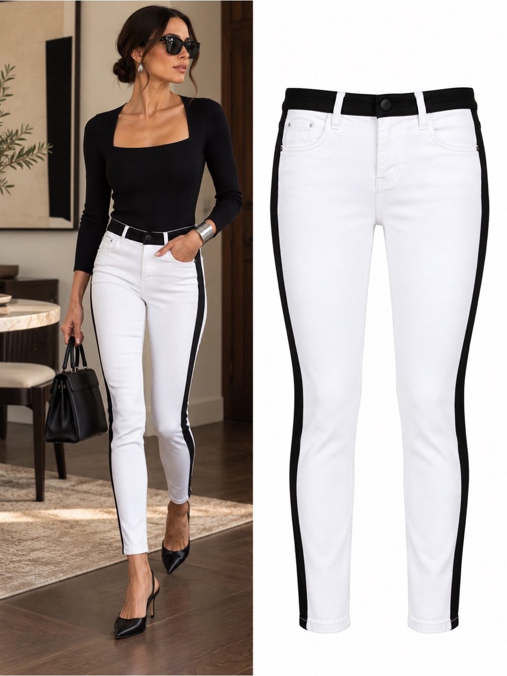 HUDSON Leeloo Super Skinny Crop Tuxedo Jeans White Black Stripe Vice Size 30